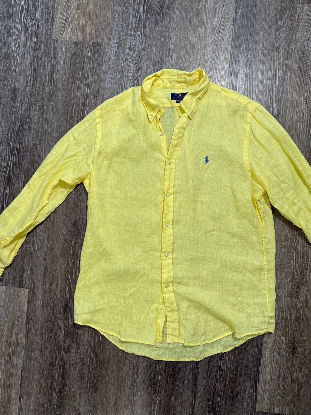 Men's Polo by Ralph Lauren Yellow Linen Button-Down Shirt L